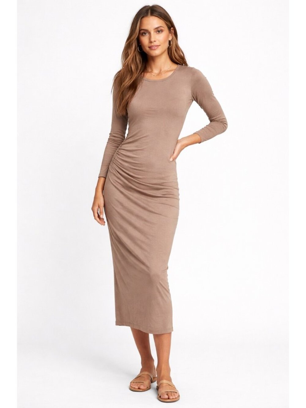 Standard James Perse Standard Long-Sleeve Bodycon Midi Dress Brown Size 1 S